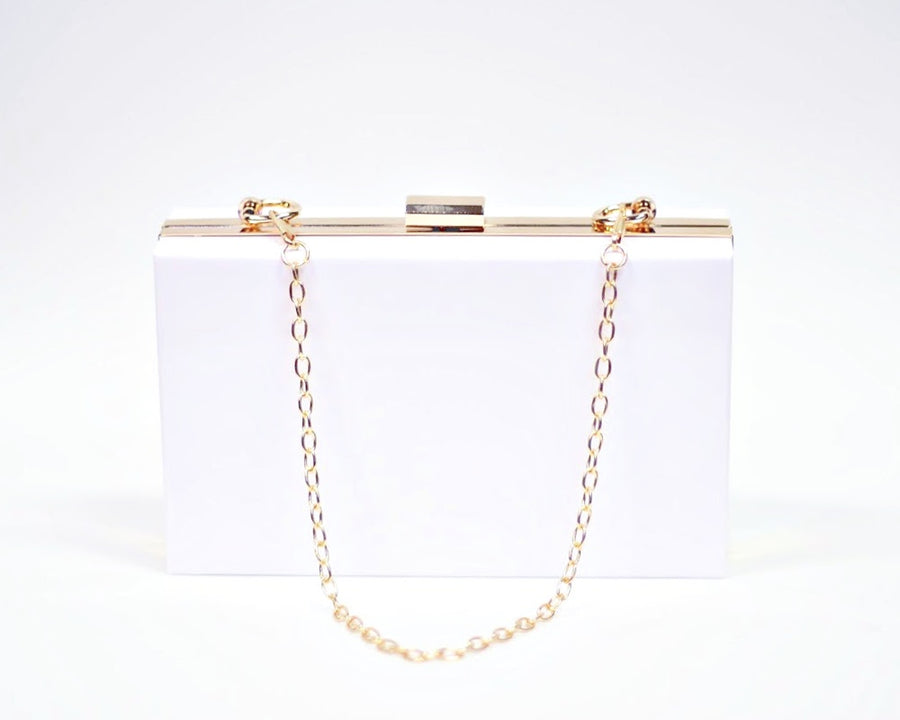 Acrylic clutch bag shoulder bag with removable chain White