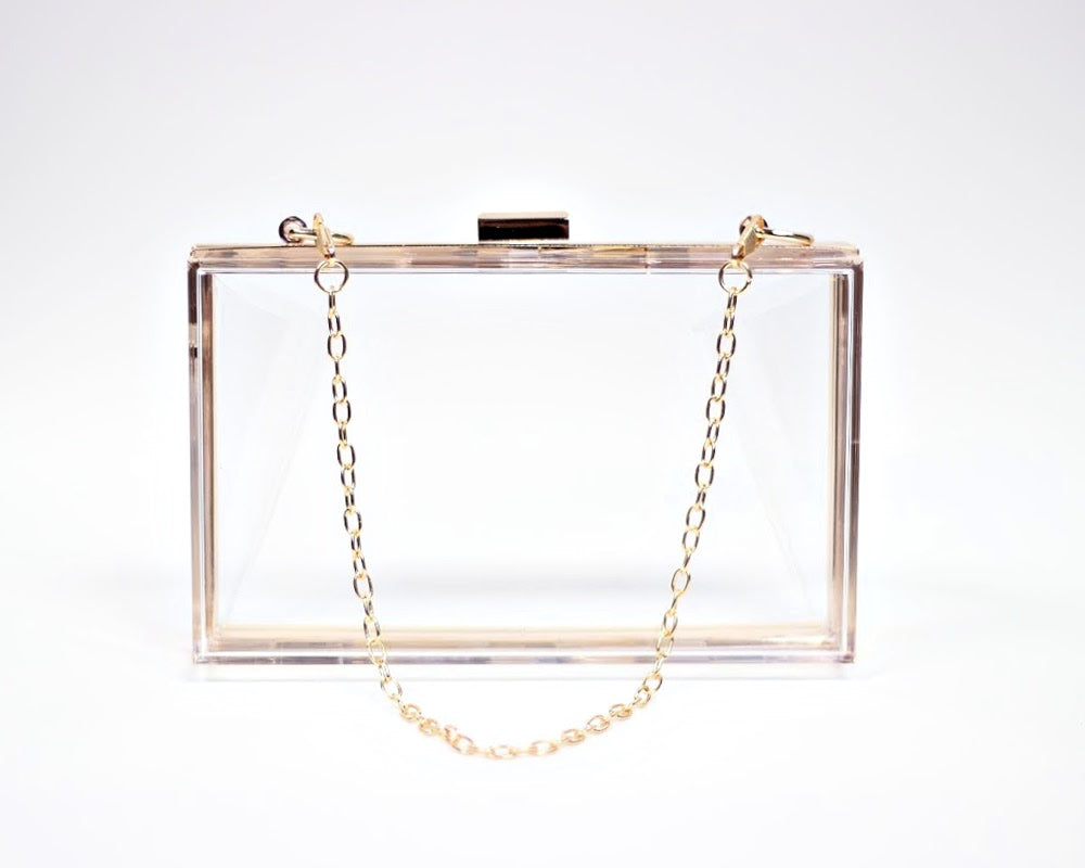 Clear Acrylic Quilted Top Handle Box Clutch Bag Handbags