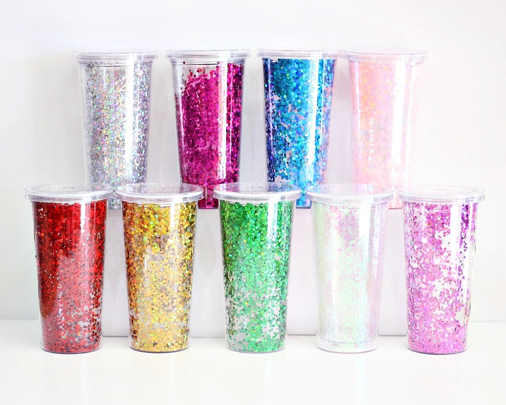 Insulated Double Wall Tumbler Cup with Lid and Straw Glittering