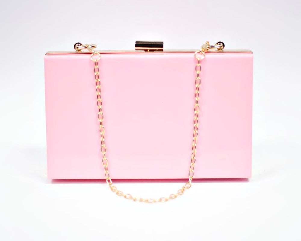 Acrylic clutch bag shoulder bag with removable chain Pink