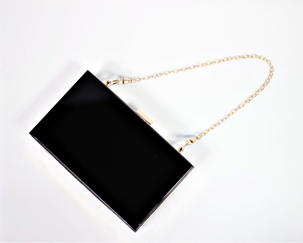 A.KOM // RECTANGULAR ACRYLIC CLUTCH BAG W/ METAL FRAME, BLACK